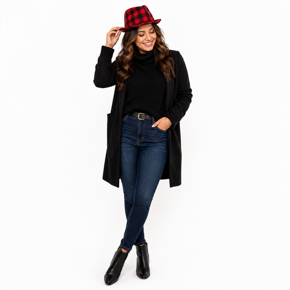 Red Black Buffalo Plaid Fedora Hat Unisex Cozy Winter Cap Festival Holiday